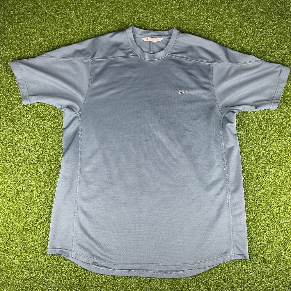 Vintage Y2K Nike Blue Gray Swoosh Embroidered T Shirt Sz XL